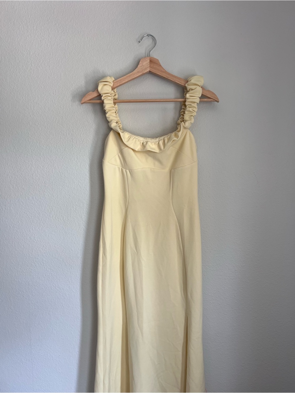 ASOS Pale Yellow Ruched-Strap Midi Dress